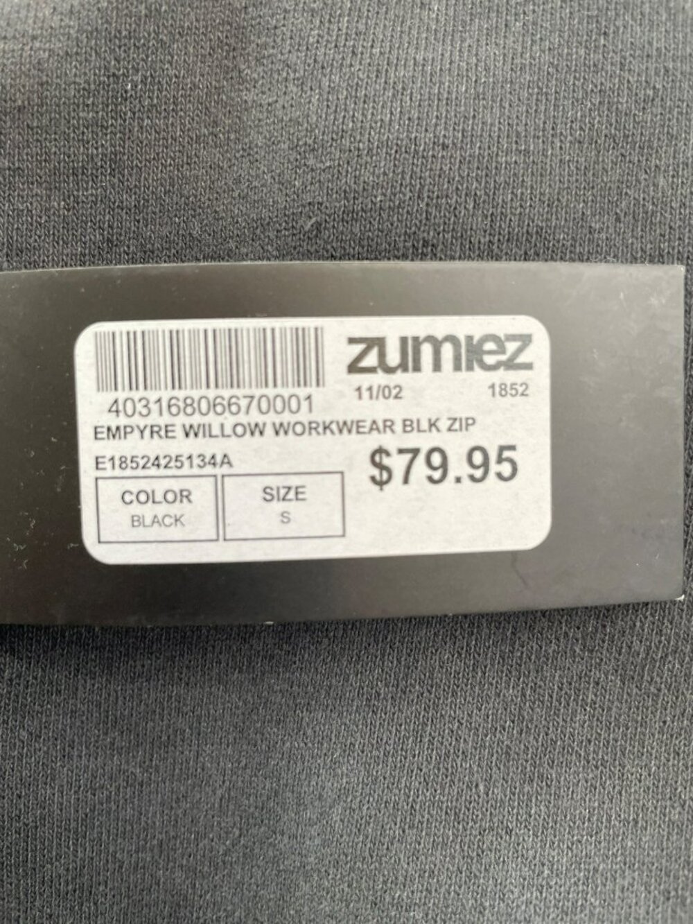 Empyre Willow Workwear Black Zip Hoodie Front Pocket Women's Size S MSRP$80 NWT - Picture 6 of 8